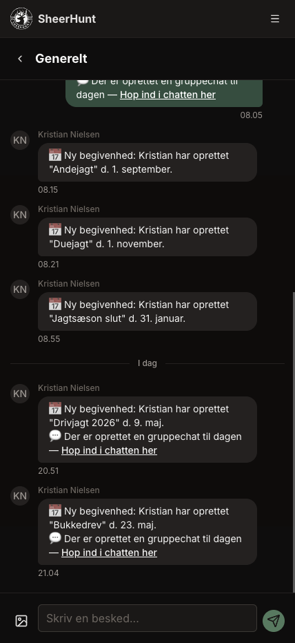 SheerHunt beskeder